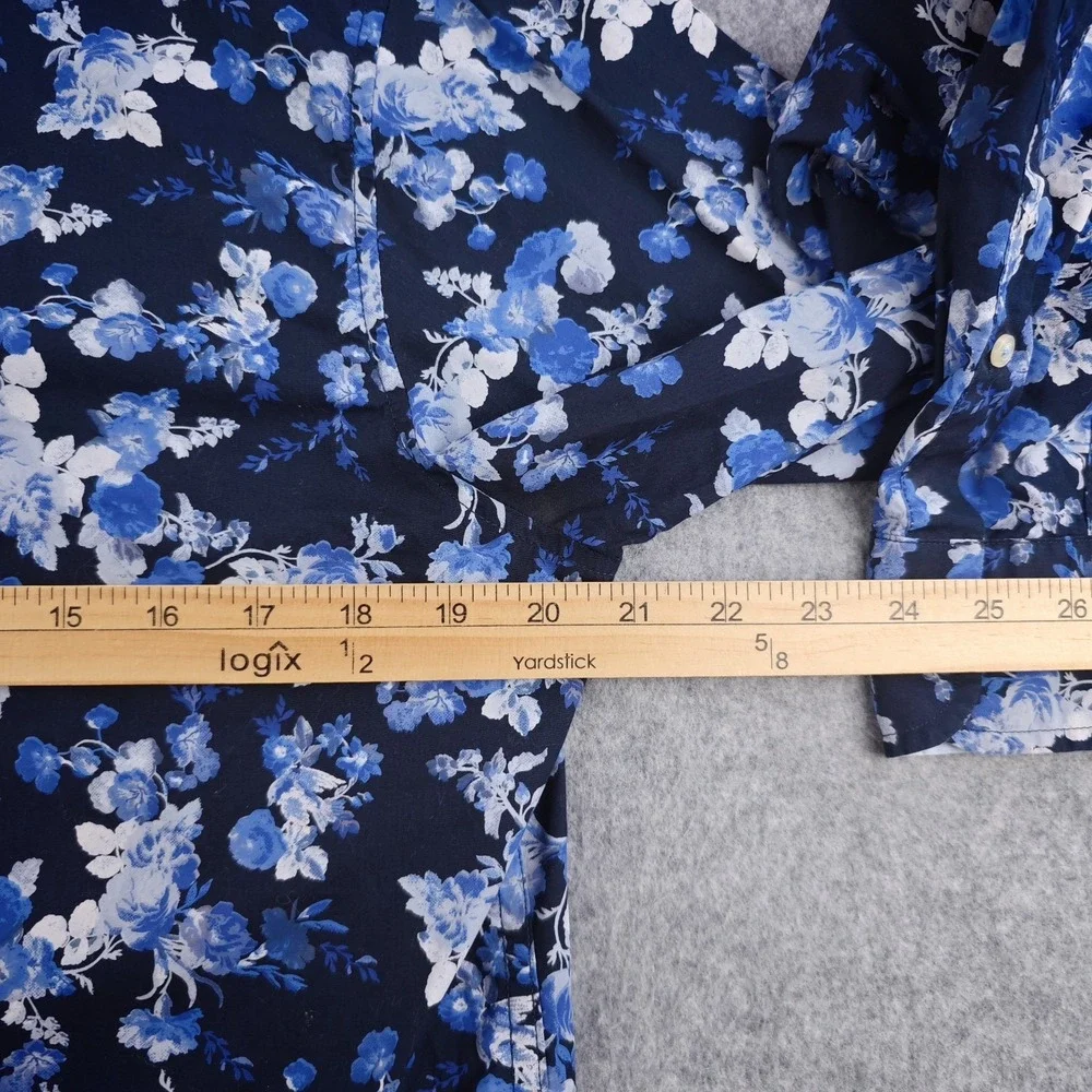 Banana Republic Luxe Poplin Shirt Mens Medium Untucked Slim Fit Blue Floral